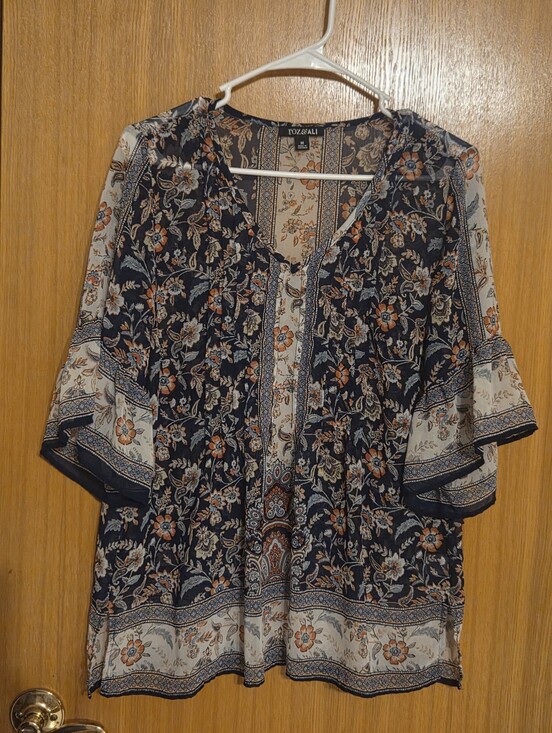 Roz & Ali Tops - Roz & Ali Navy Floral Border Print Tunic